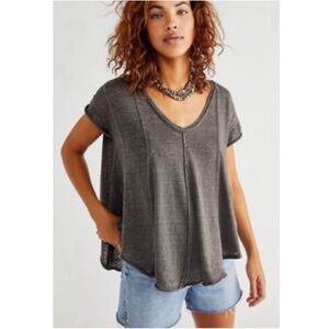 Gray V-Neck Women Top